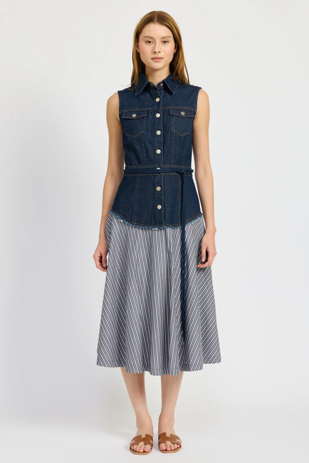 Nicola Mixed Media Midi Dress - Denim