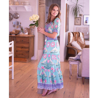 Bianca Maxi Dress - Green Pink Bird Print