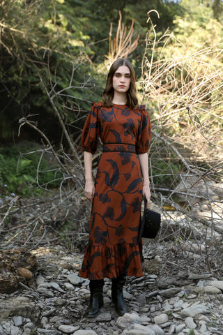 Antonia Dress - Noir Bloom Brown