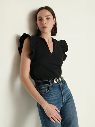 Christa Ruffle Sleeve Top - Jet Black
