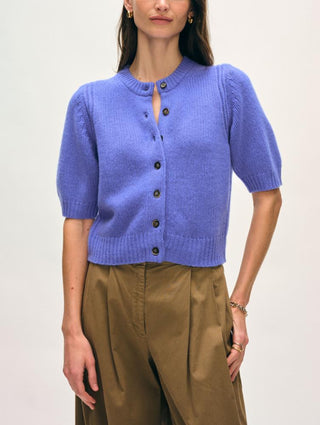 Cashmere Elbow Sleeve Cardigan - Blue Iris