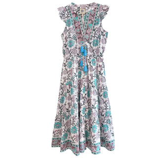 Lolita Midi Dress - Light Turq Purple Floral