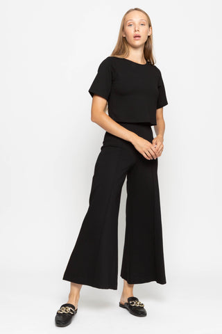 Ponte Knit Wide Leg Pant: Cropped - Black