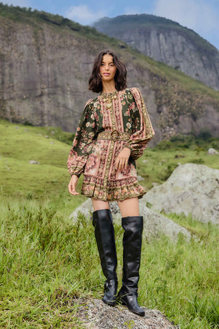 Flowering Garden Tree Green Mini Dress