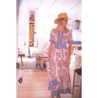 Bianca Maxi Dress - Salmon Teal Print