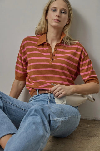 Drop Shoulder Polo Neck Sweater - Sierra/Calypso