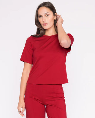 Ponte Knit Short Sleeve Top: Extended - Red