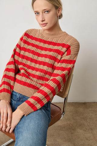 Stripe Stitch Sweater - Acorn/Scarlet