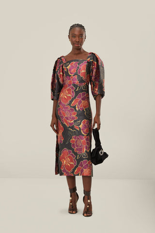 Short Sleeve Midi Dress - Shiny Chita Black