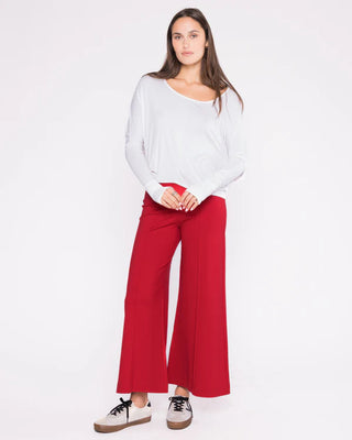 Ponte Knit Wide Leg Pant: Cropped - Red