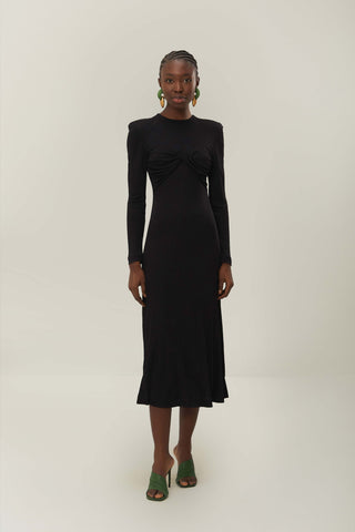 Twisted Cup Midi Dress - Black