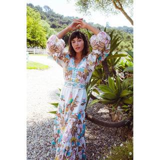 Clover Maxi Dress - Turq Yellow Floral