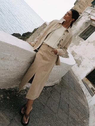 Evie Denim Midi Skirt - Sand