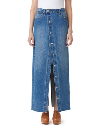 Button Down Maxi Denim Skirt - Baltic