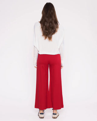 Ponte Knit Wide Leg Pant: Cropped - Red