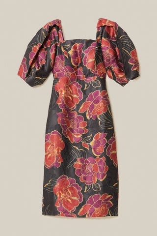 Short Sleeve Midi Dress - Shiny Chita Black