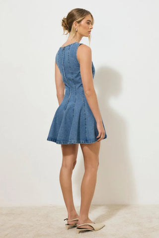 Nomada Denim Mini Dress - Mid Indigo