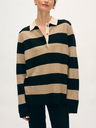Cashmere Rugby Stripe Polo - Taupe/Black