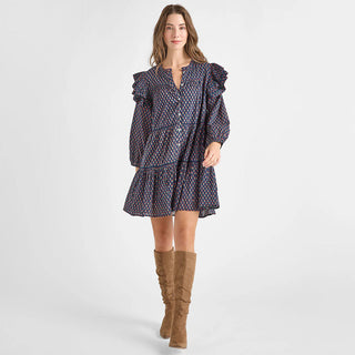 Kalani Double Ruffle Dress - Navy