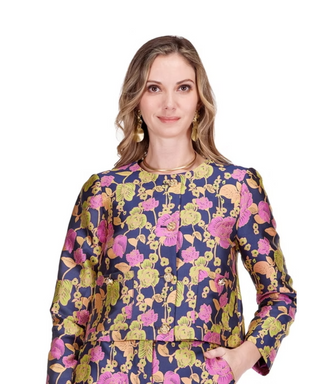 Pocket Buttons Crop Jacket - Vibrant Vines