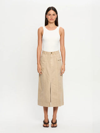 Evie Denim Midi Skirt - Sand