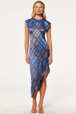 Lydia Dress - Blue/Brown Matrix